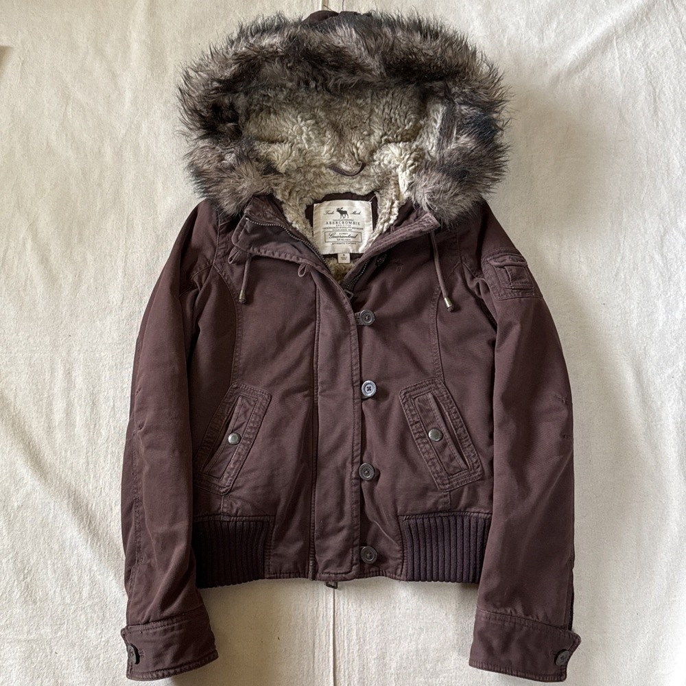 VTG Y2K Abercrombie&Fitch Faux Fur Bella Twilight Hood Jacket BROWN Sz Small